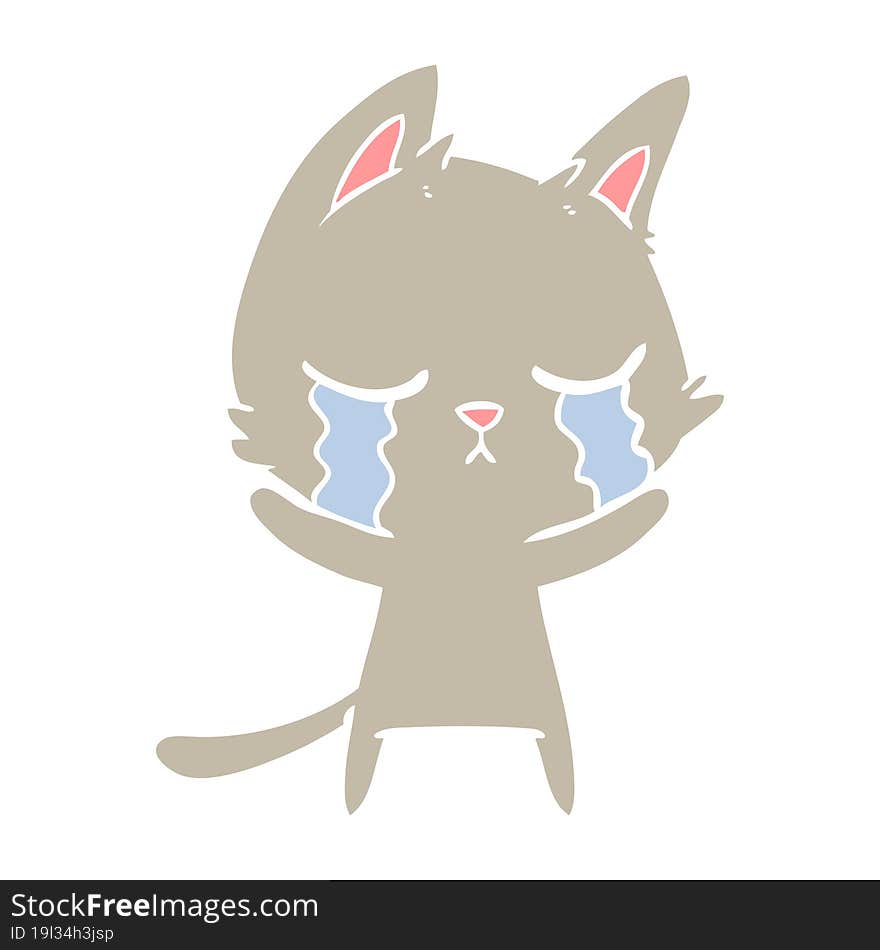 crying flat color style cartoon cat