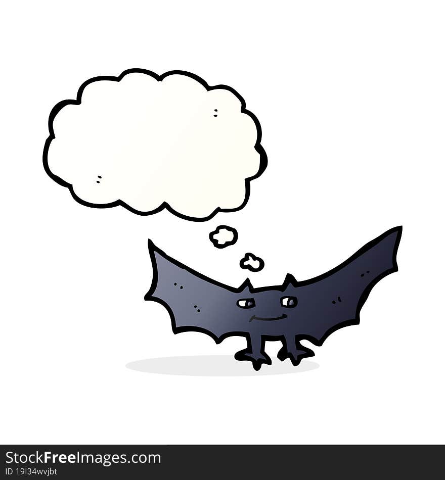 cartoon spooky vampire bat with thought bubble