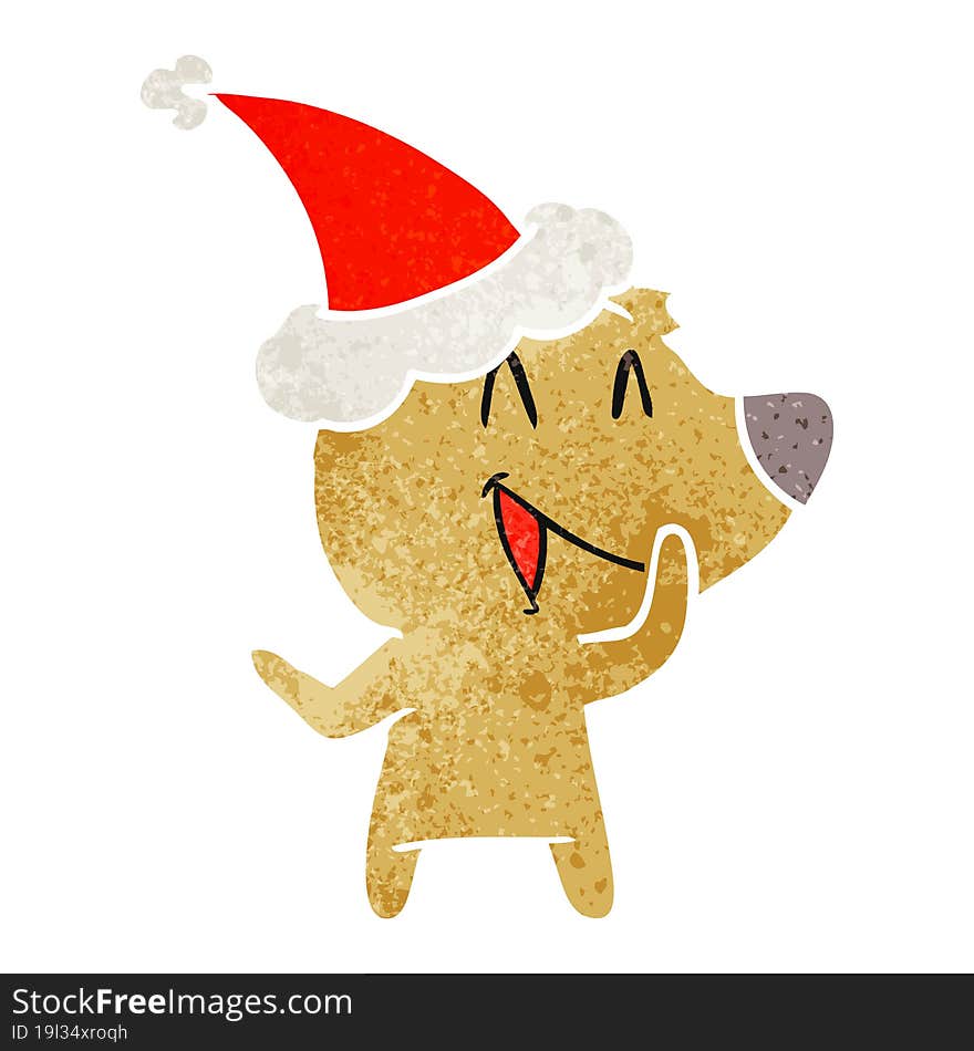 Laughing Bear Retro Cartoon Of A Wearing Santa Hat