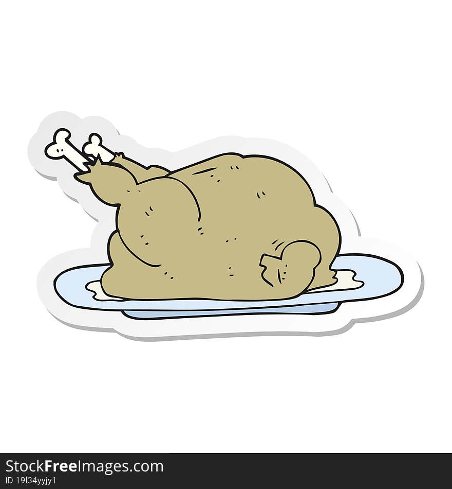 Sticker Of A Cartoon Cooked Chicken