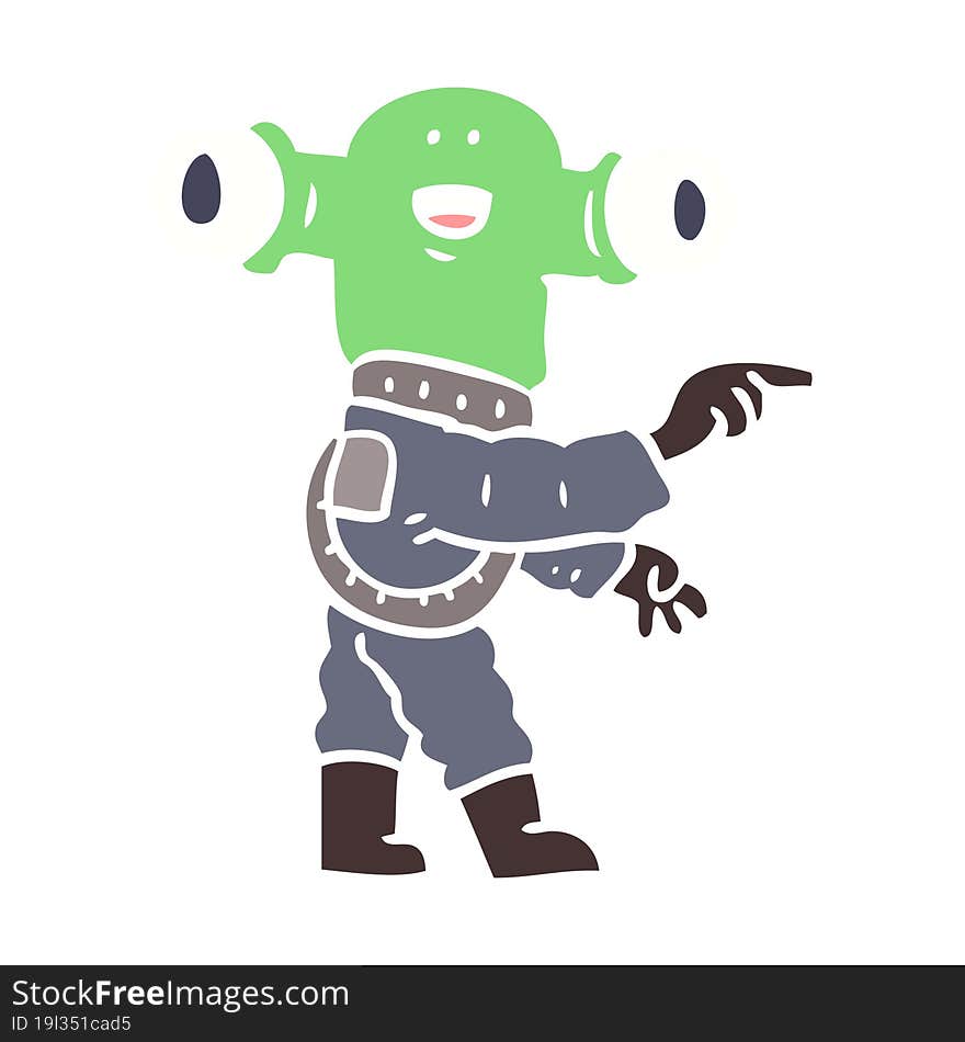 friendly flat color style cartoon alien pointing