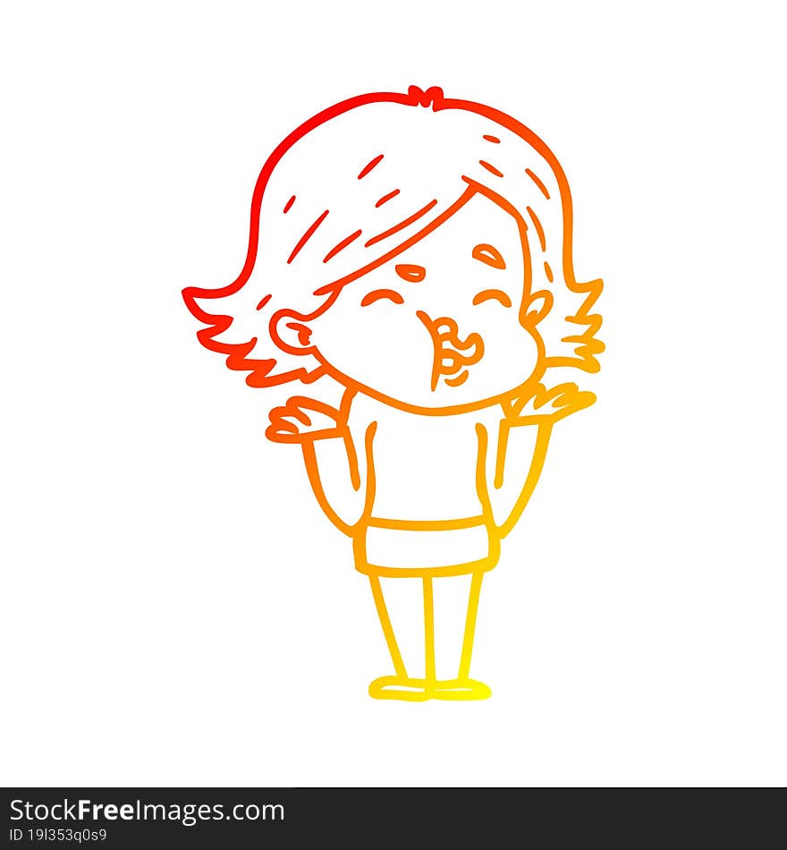 warm gradient line drawing cartoon girl pulling face