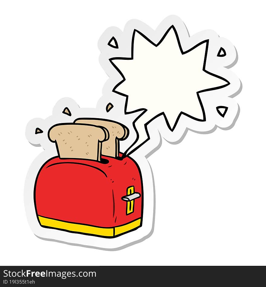 cartoon toaster toasting bread and speech bubble sticker