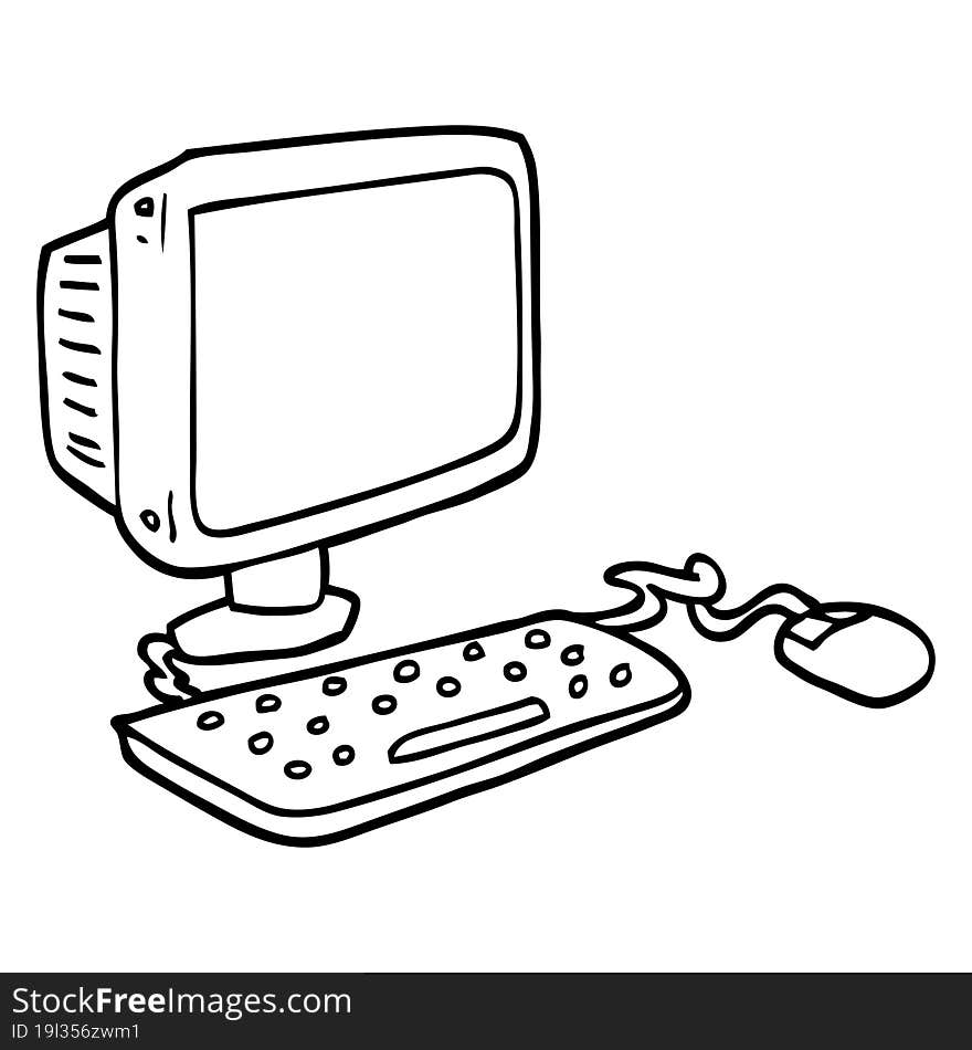 Line Drawing Cartoon Office Computer