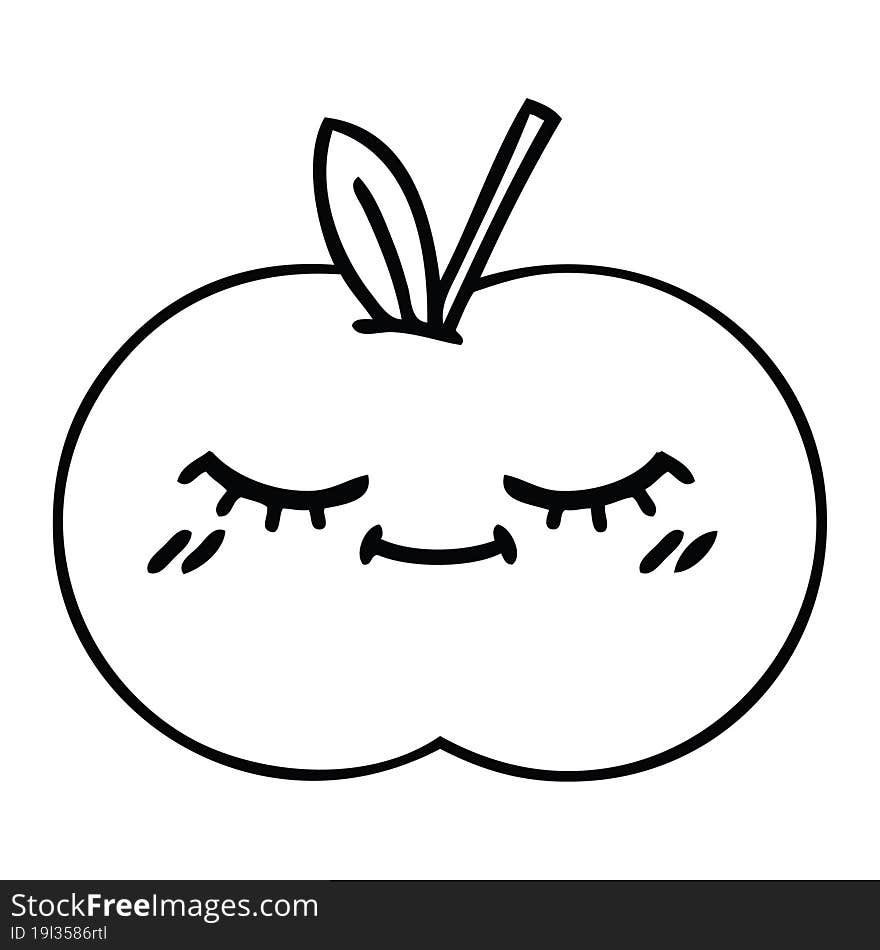 Line Drawing Cartoon Red Apple