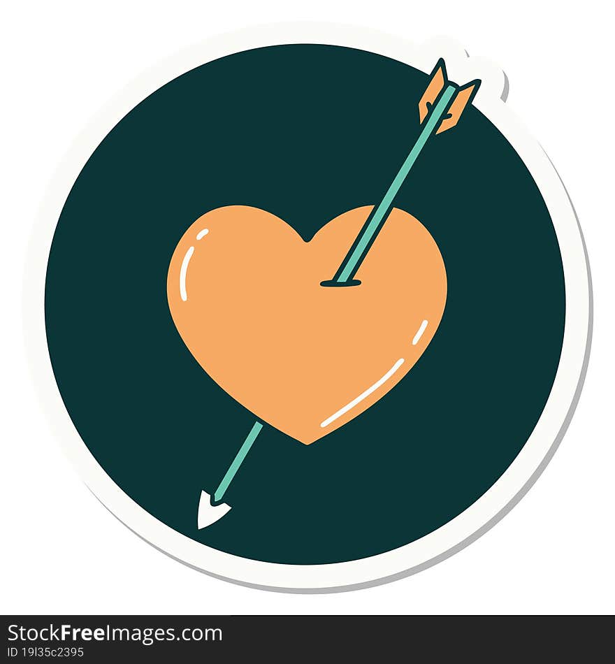 sticker of tattoo in traditional style of an arrow and heart. sticker of tattoo in traditional style of an arrow and heart