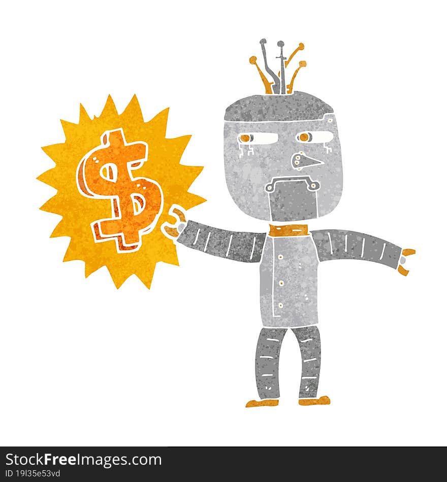 cartoon robot with money symbol