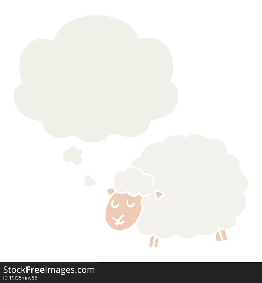 cartoon sheep and thought bubble in retro style