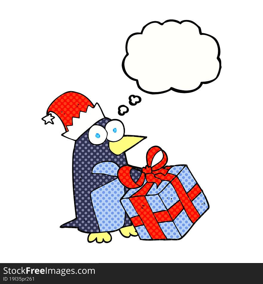 Thought Bubble Cartoon Christmas Penguin