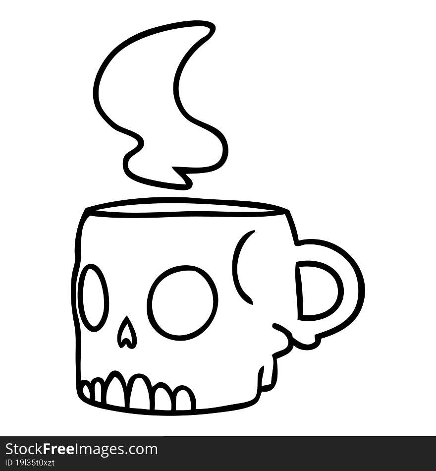 line drawing doodle of a skull mug