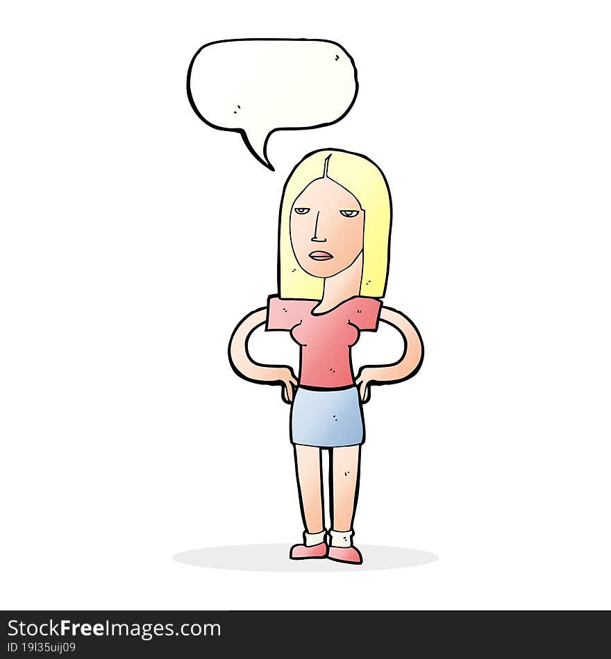 Cartoon Woman With Hands On Hips With Speech Bubble