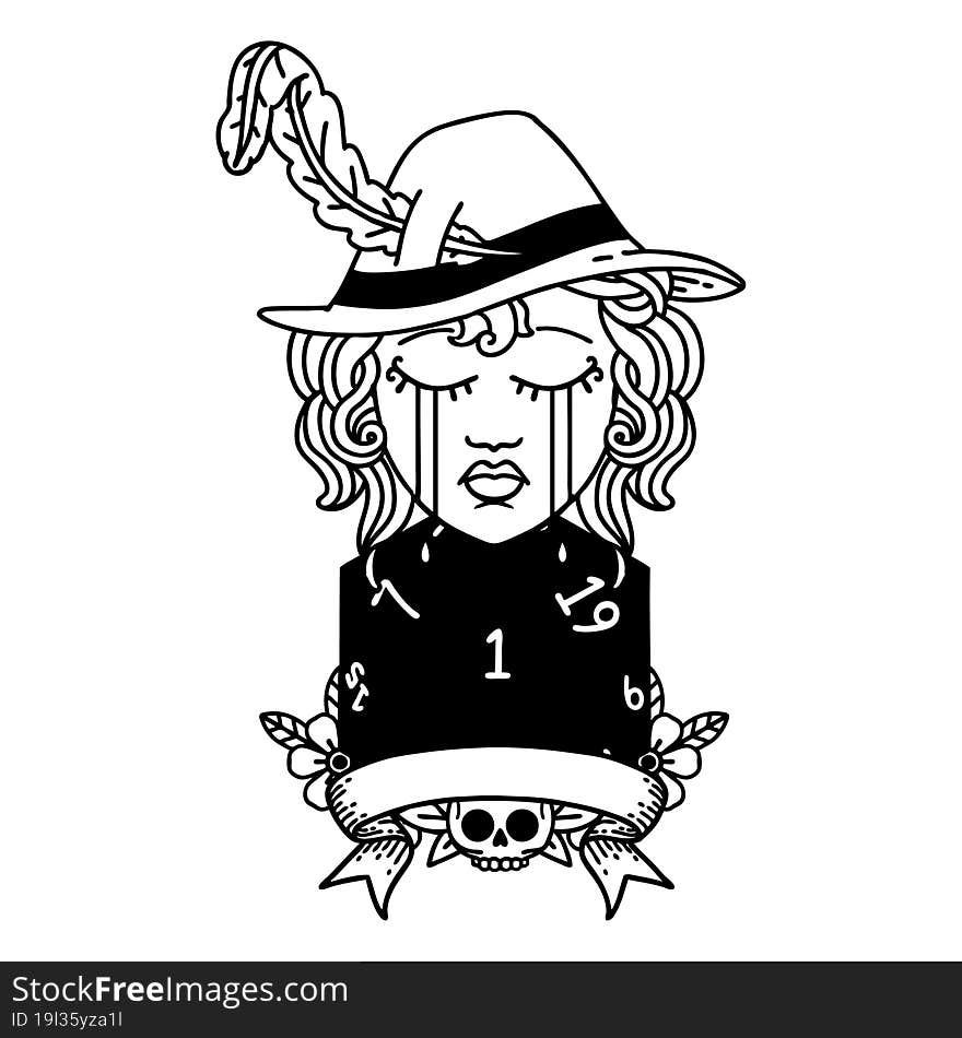 Black and White Tattoo linework Style human bard character face. Black and White Tattoo linework Style human bard character face