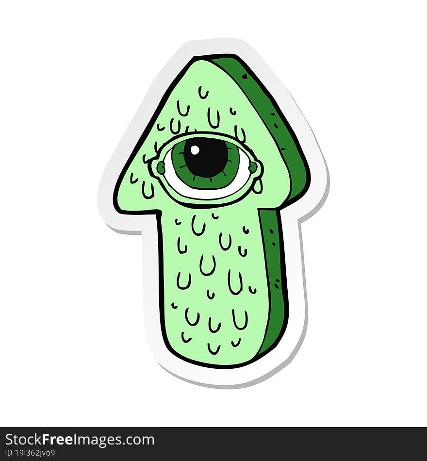 sticker of a cartoon slimy arrow symbol