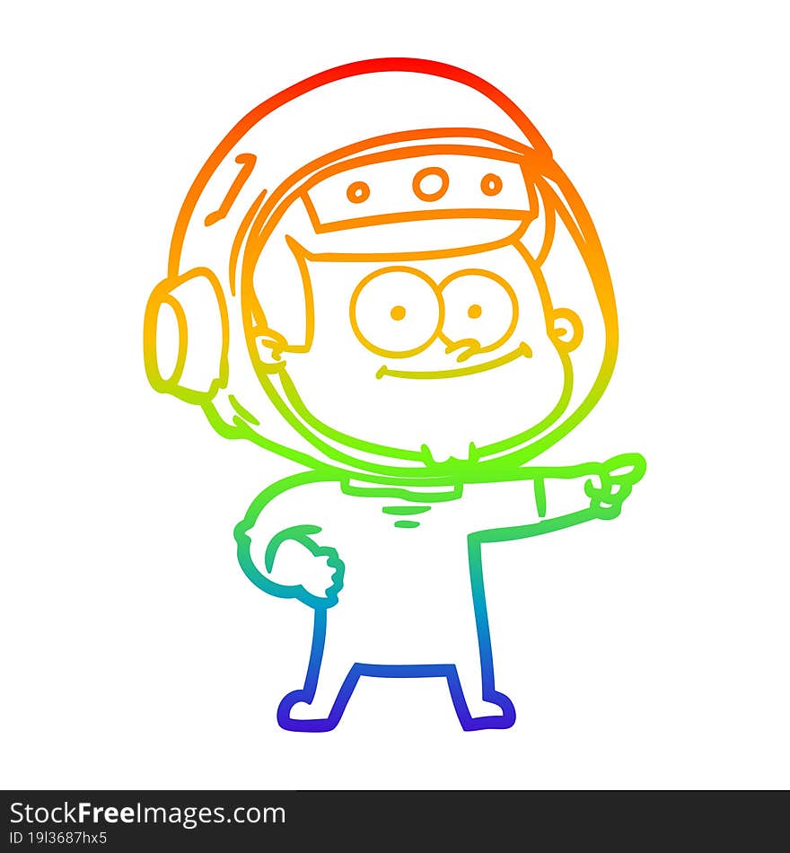 rainbow gradient line drawing of a happy astronaut cartoon