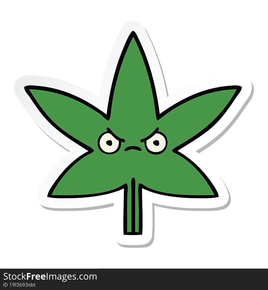 sticker of a cute cartoon marijuana leaf