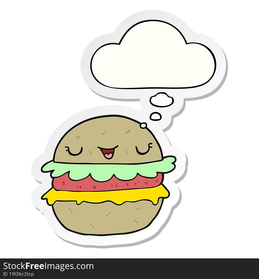 cartoon burger and thought bubble as a printed sticker