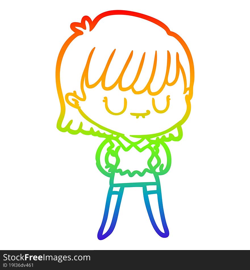 rainbow gradient line drawing of a cartoon woman