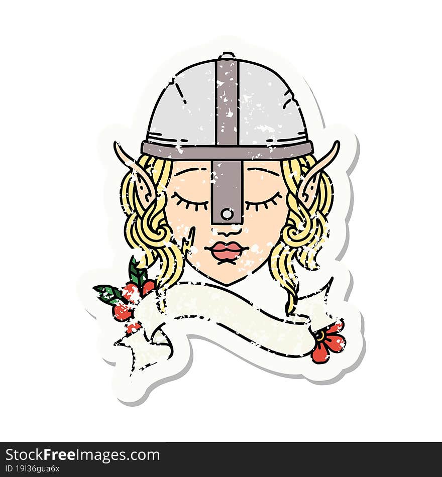 grunge sticker of a elf fighter character face. grunge sticker of a elf fighter character face