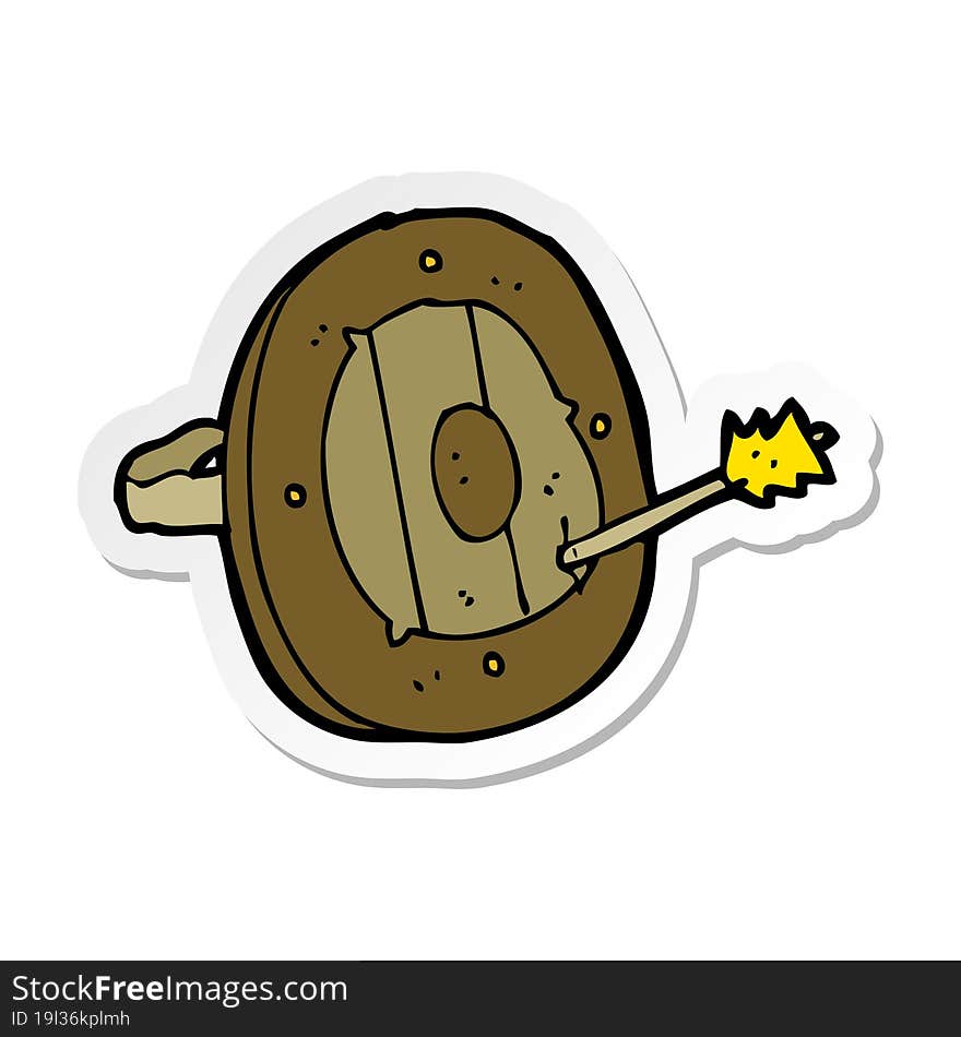 sticker of a cartoon shield with arrow