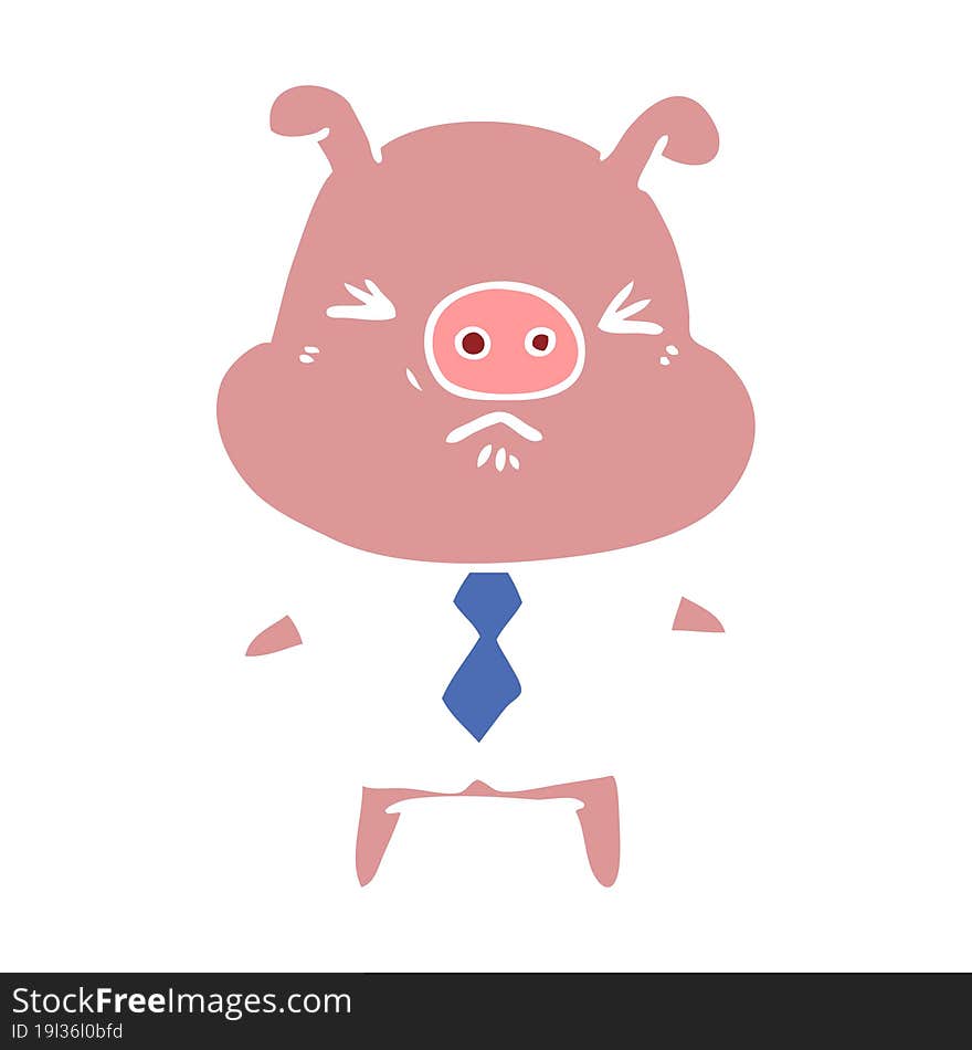 flat color style cartoon angry pig in shirt and tie