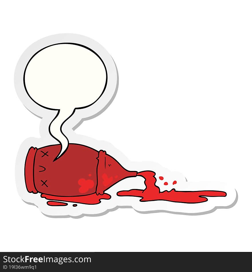 cartoon spilled bottle and speech bubble sticker