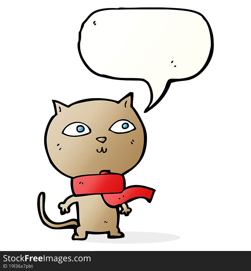 cartoon funny cat wearing scarf with speech bubble