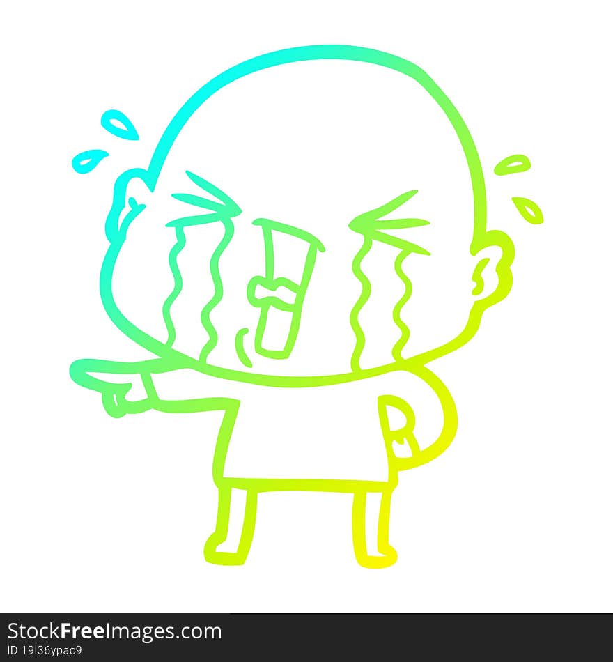 cold gradient line drawing cartoon crying bald man