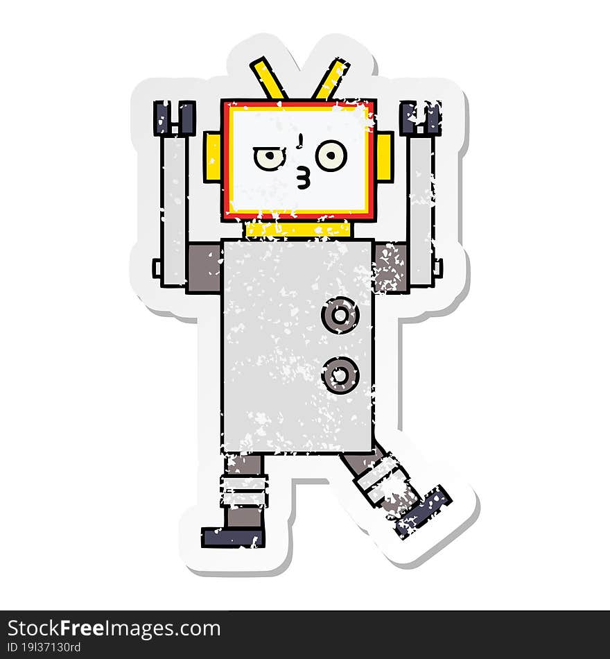 distressed sticker of a cute cartoon robot