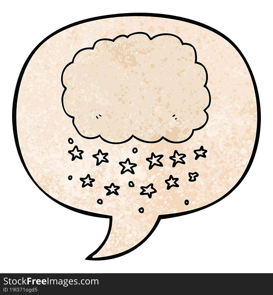 Cartoon Rain Cloud And Speech Bubble In Retro Texture Style