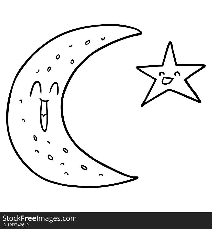 happy cartoon moon and star. happy cartoon moon and star