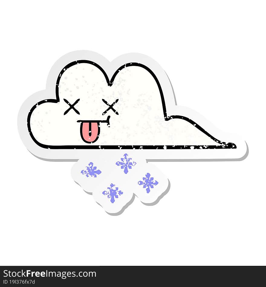 distressed sticker of a cute cartoon snow cloud