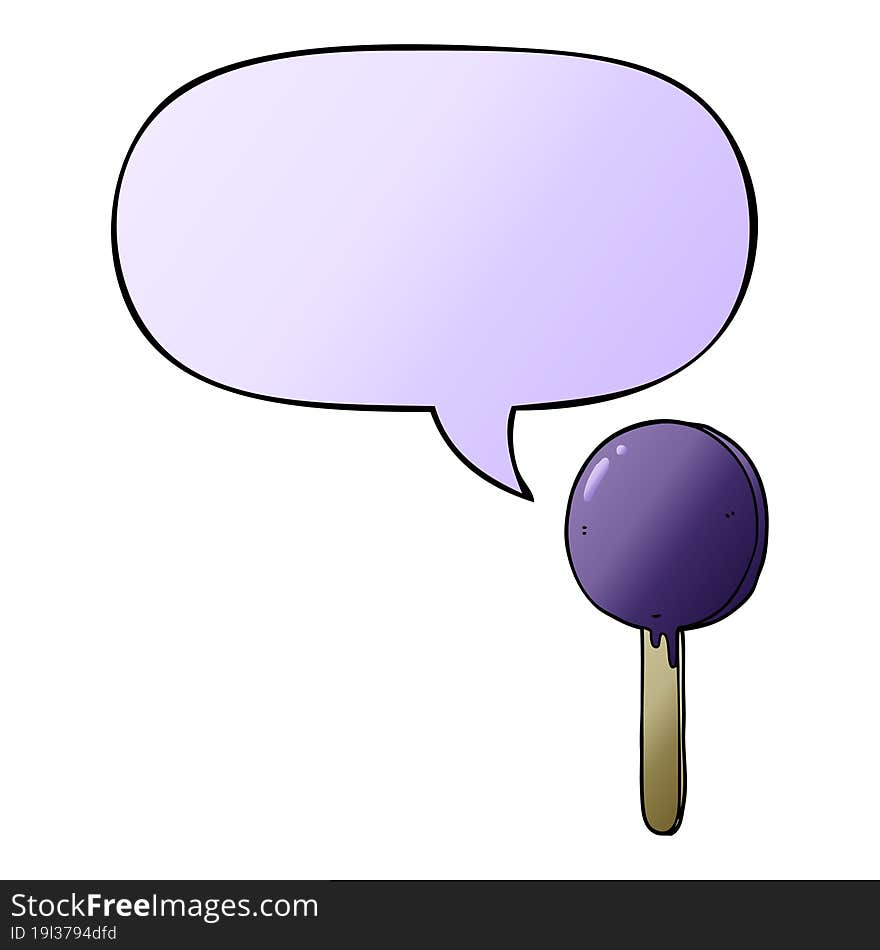 cartoon lollipop and speech bubble in smooth gradient style