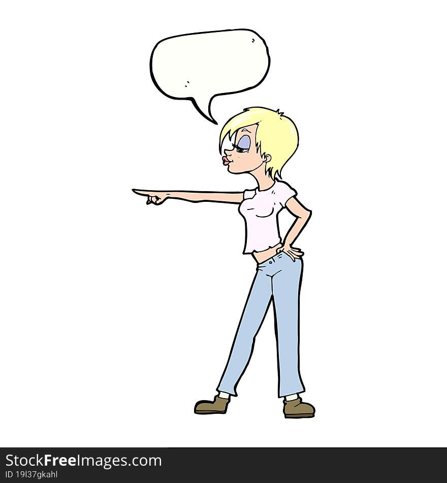 Cartoon Woman Pointing With Speech Bubble