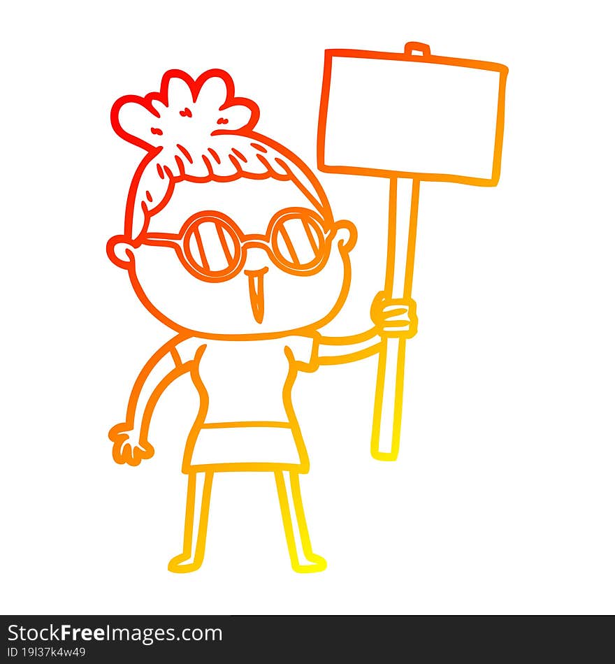 warm gradient line drawing of a cartoon woman wearing spectacles