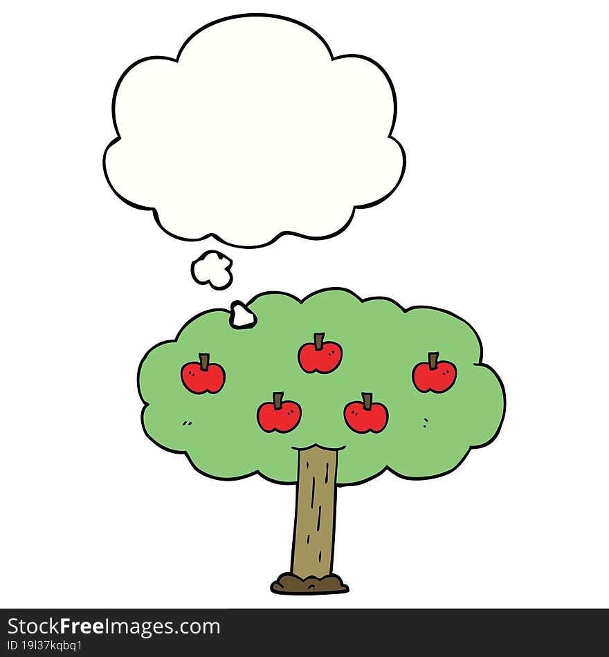 cartoon apple tree and thought bubble