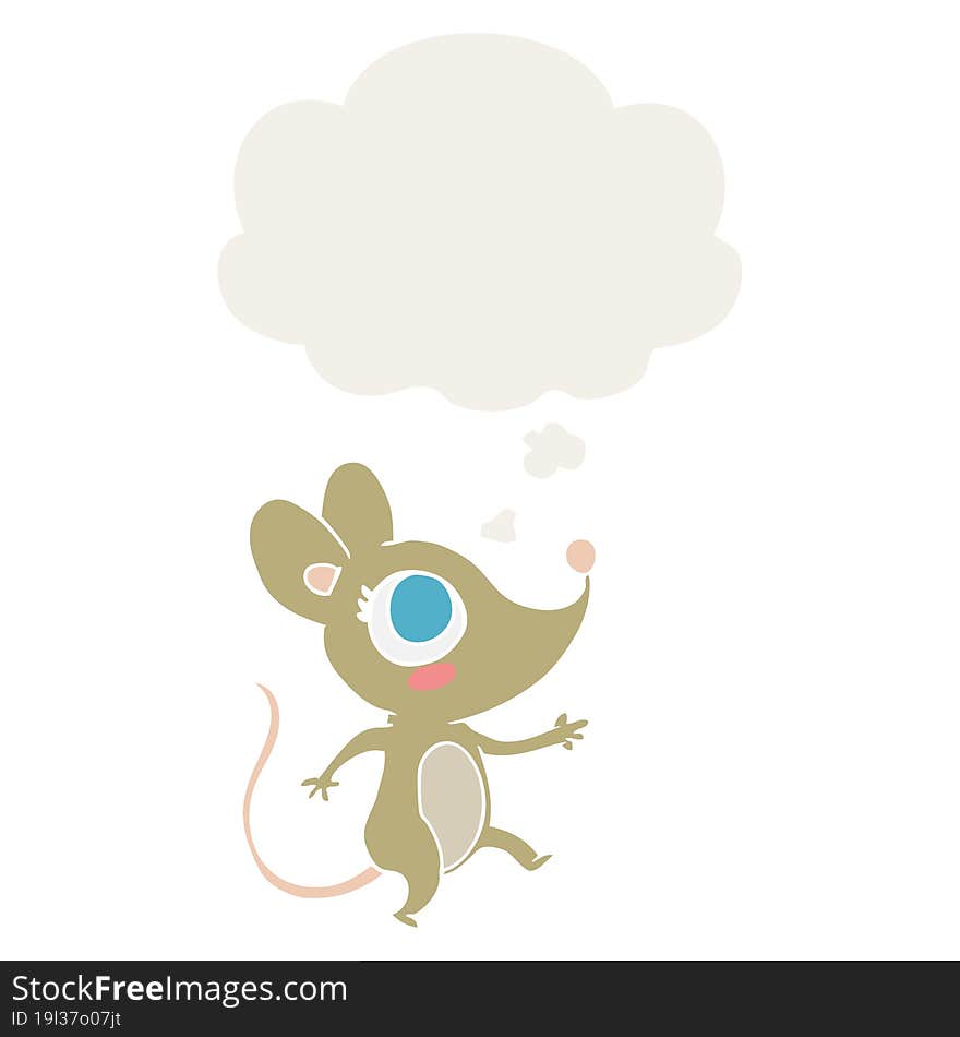 cartoon mouse with thought bubble in retro style