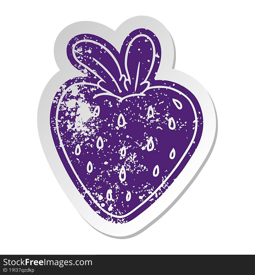 distressed old sticker of a fresh strawberry