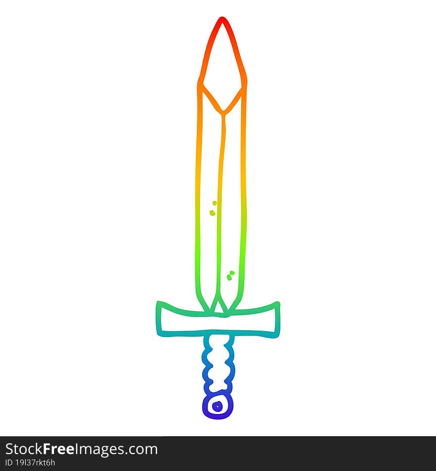 rainbow gradient line drawing cartoon sword