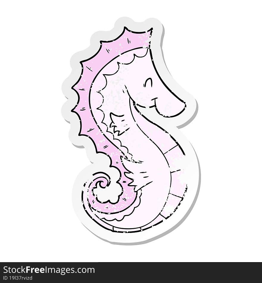 distressed sticker of a cartoon sea horse