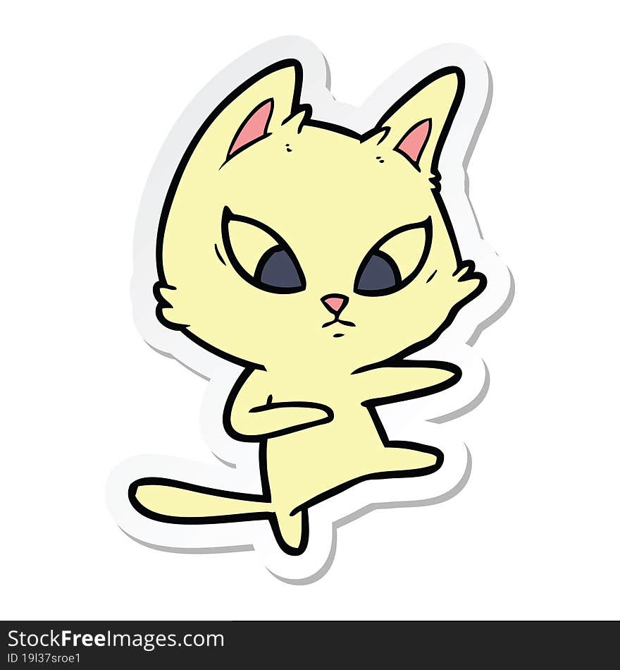 sticker of a confused cartoon cat