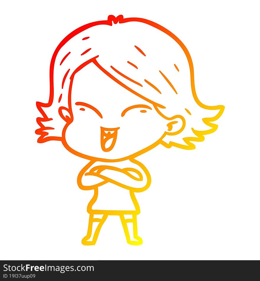 warm gradient line drawing happy cartoon girl