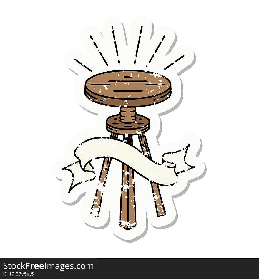 grunge sticker of tattoo style wooden stool