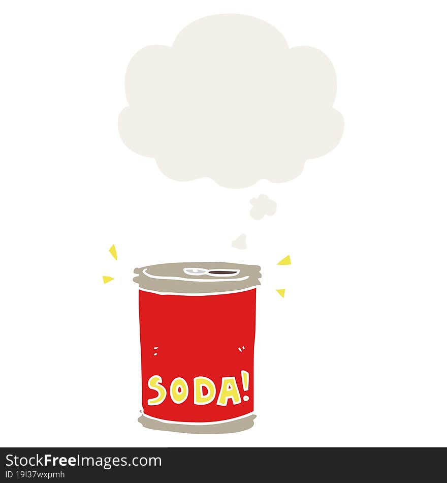 Cartoon Soda Can And Thought Bubble In Retro Style