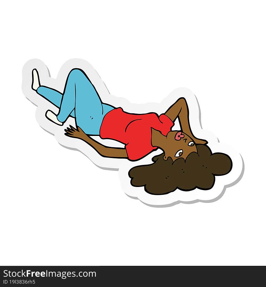 Sticker Of A Cartoon Woman Lying On Floor