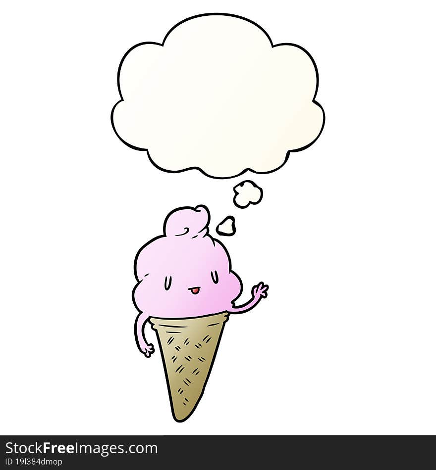 cute cartoon ice cream and thought bubble in smooth gradient style