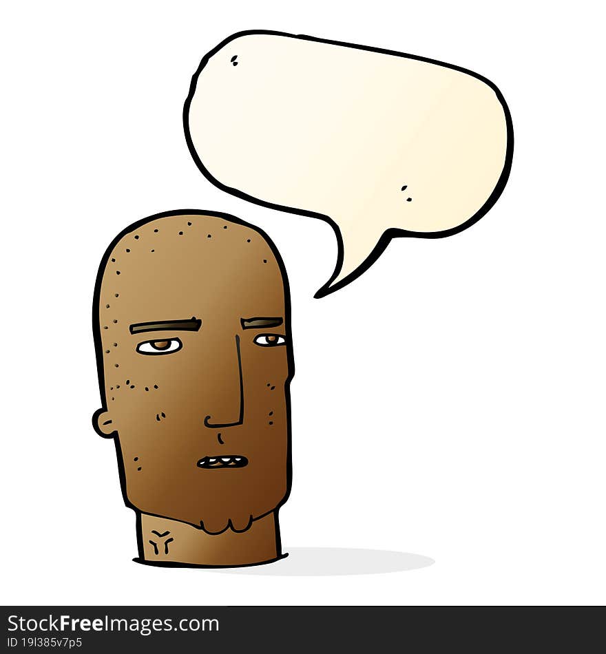 cartoon bald tough guy with speech bubble