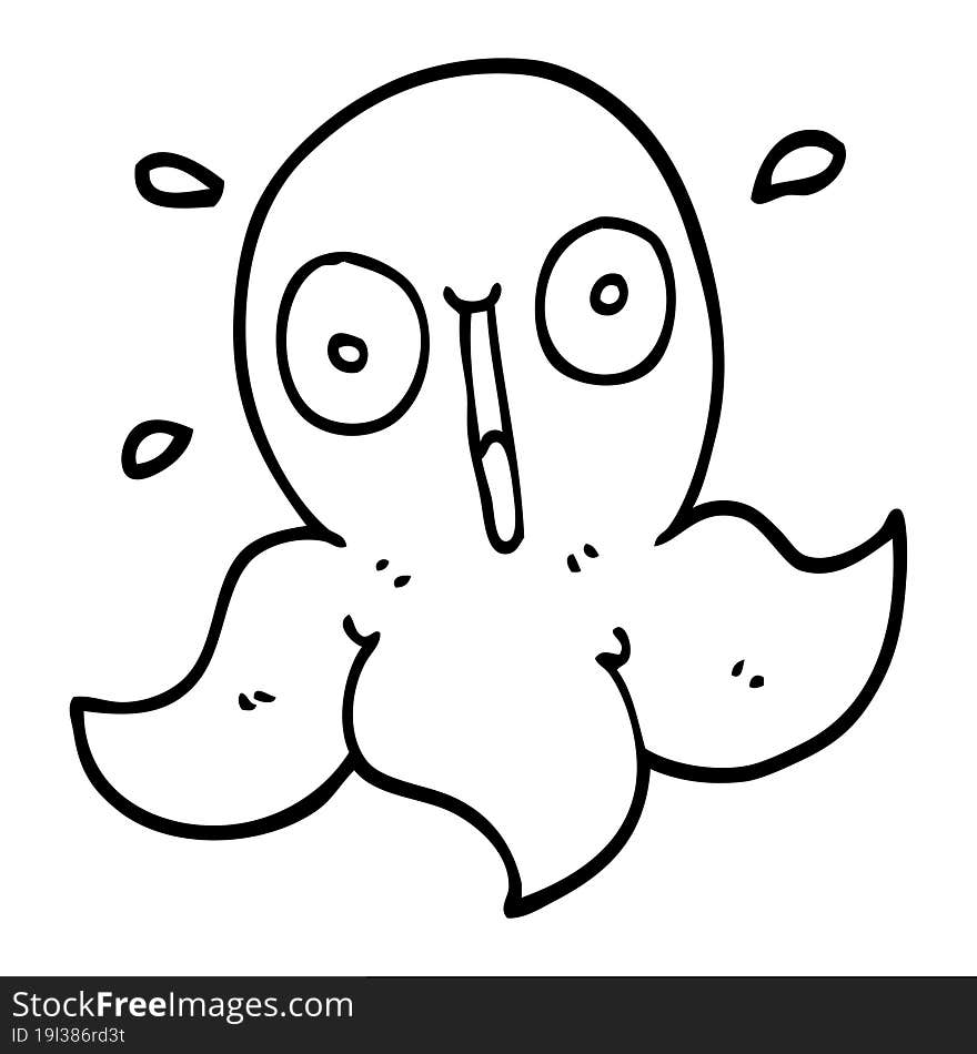 Line Drawing Cartoon Funny Octopus