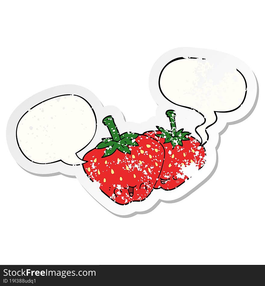 cartoon strawberries and speech bubble distressed sticker