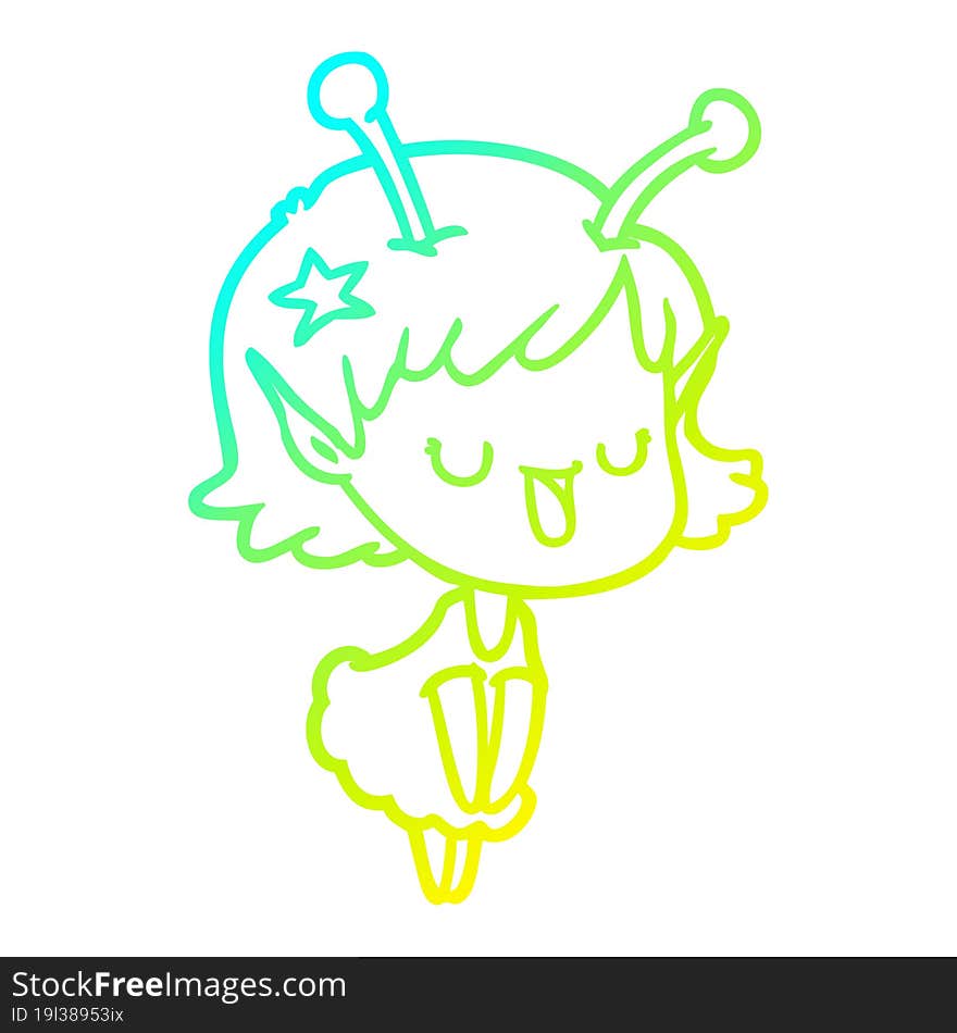 cold gradient line drawing happy alien girl cartoon