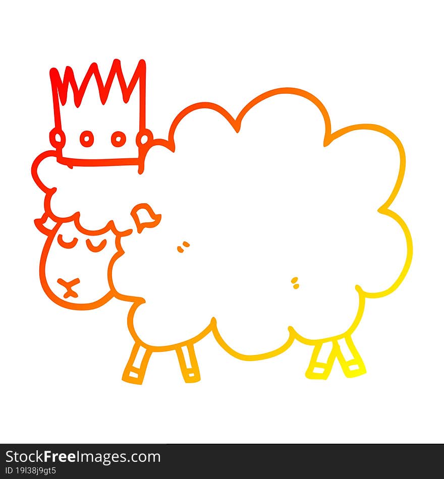 warm gradient line drawing cartoon sheep wearing crown